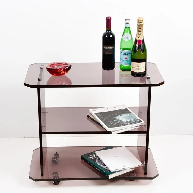 Mid-Century Italian Smoked Acrylic Glass Serving Trolley, 1980s For Sale - Image 16 of 18