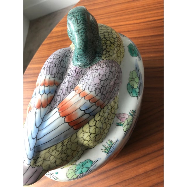 Vintage Famille Rose Hand-Painted Polychrome Duck Covered Box/Tureen For Sale - Image 11 of 13