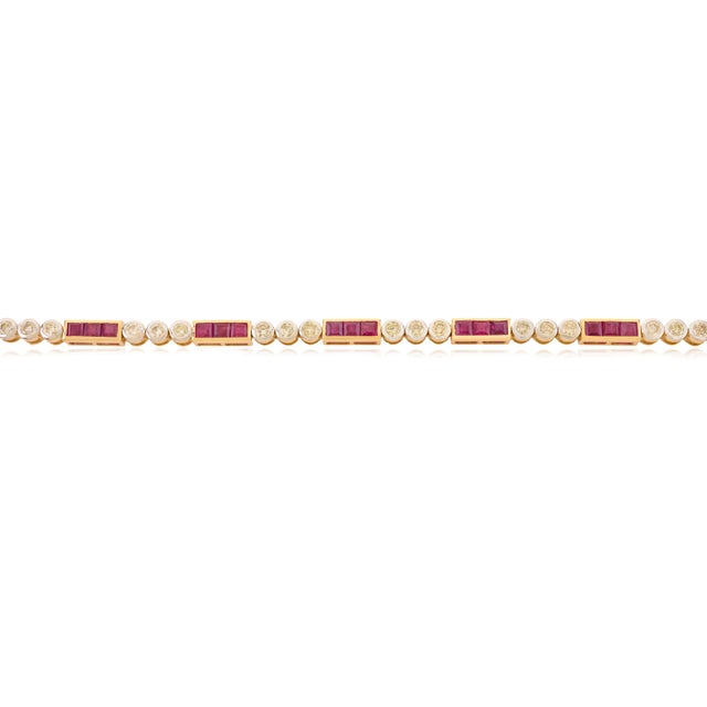 Art Deco 3.42 Ct Square Cut Natural Ruby & Diamond Tennis Bracelet in 14k Yellow Gold For Sale - Image 3 of 14