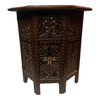Early 20th Century Mid Century Moroccan Hand Carved Octagon Folding Side Table For Sale