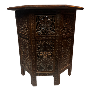 Early 20th Century Mid Century Moroccan Hand Carved Octagon Folding Side Table