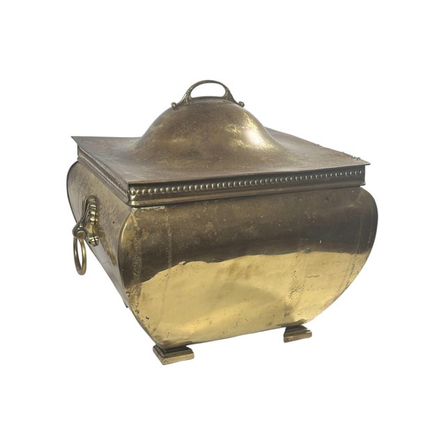 Traditional Antique Edwardian Traditional Brass Fireplace Coal Scuttle For Sale - Image 3 of 12