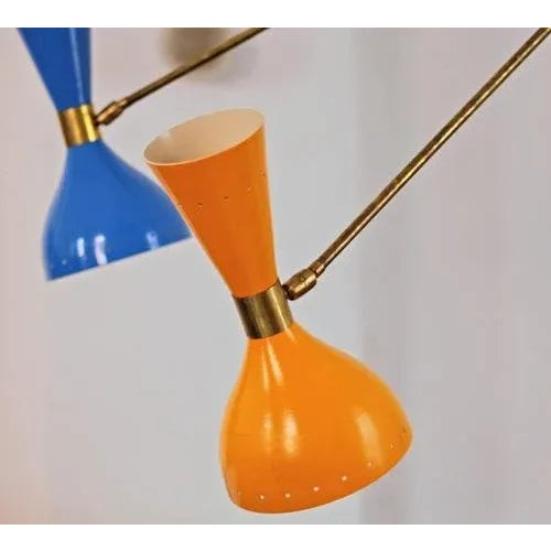 Italian Adjustable Three-Arm Triennale Style Chandelier, Brass Patinated For Sale - Image 10 of 11