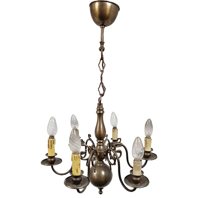 Six-Light Metal Chandelier, 1950s For Sale
