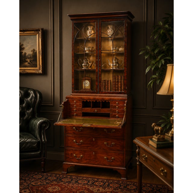 A rare and highly desirable antique Georgian mahogany secretaire bookcase by the renowned makers Gillows. Crafted from...