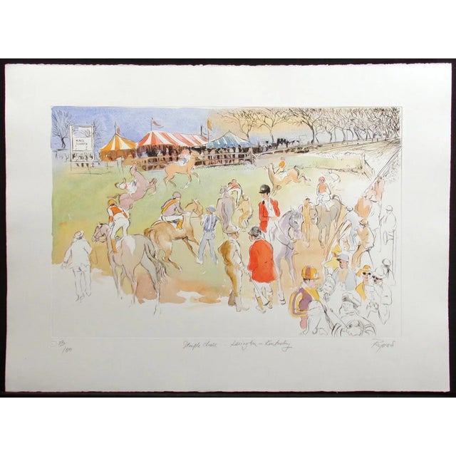 Paper William Papas "Steeple Chase - Lexington, Kentucky" Hand Colored Etching Artwork For Sale - Image 7 of 7