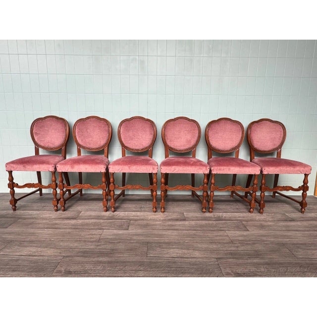 Italian Chairs in Beech and Velvet, 1960s, Set of 6 For Sale - Image 15 of 16