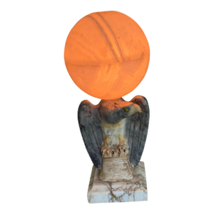 Antique Italian Carved Alabaster Eagle Table Lamp With Illuminated Globe Shade