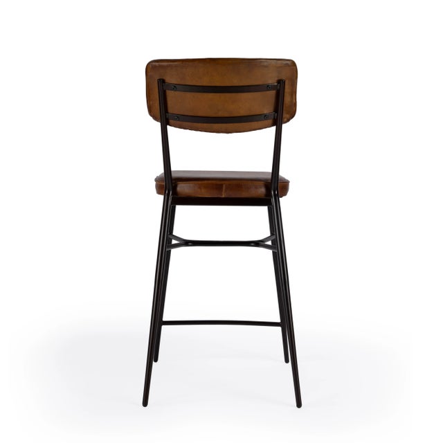 Odessa Square Leather 26.5" Counter Stool, Medium Brown For Sale In Chicago - Image 6 of 8
