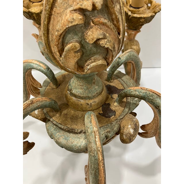 Gold 1970s Italian Painted Wood Chandelier For Sale - Image 8 of 9