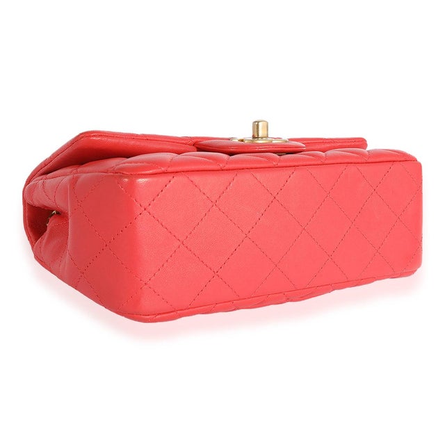 Coral Quilted Lambskin Mini Rectangular Classic Flap Bag For Sale In New York - Image 6 of 8