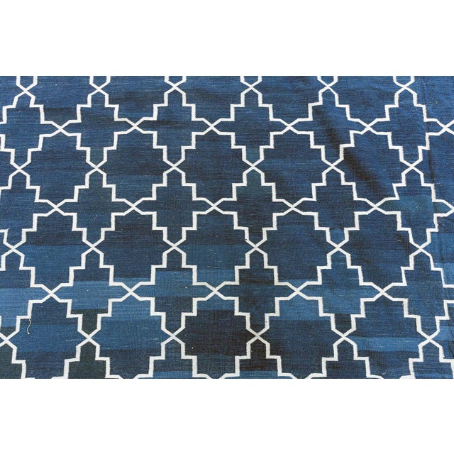 Modern Contemporary Indian Dhurrie Blue and White Handmade Rug by Doris Leslie Blau For Sale - Image 3 of 9