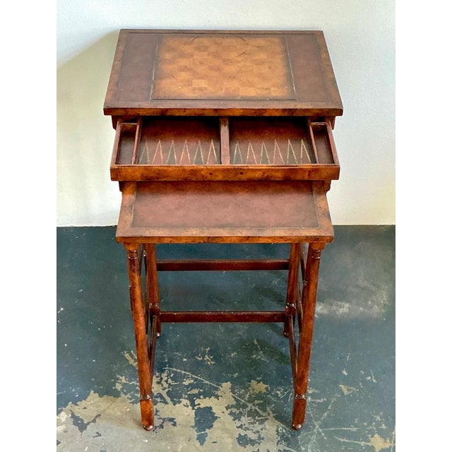 Vintage Theodore Alexander Wood Nesting Tables With Game Boards For Sale - Image 9 of 16