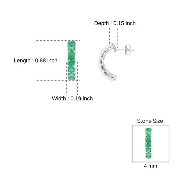 Silver 4.53 Ct Green Onyx Half Hoop Earrings in Sterling Silver for Mom Gift- A Pair For Sale - Image 8 of 10