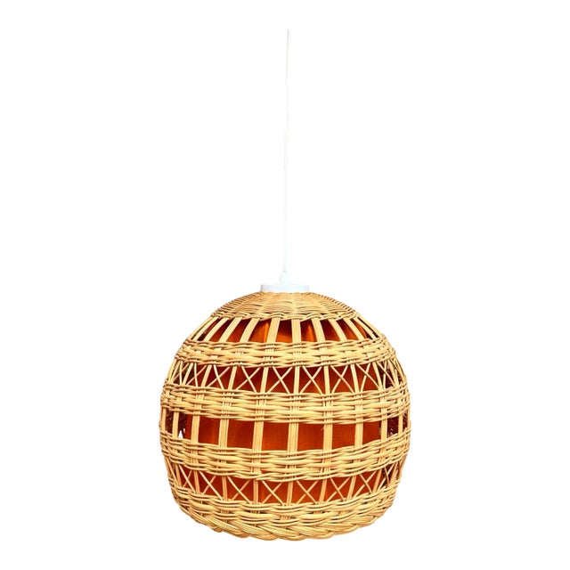 Ceiling Lamp With Wicker Shade, Poland 1960s For Sale