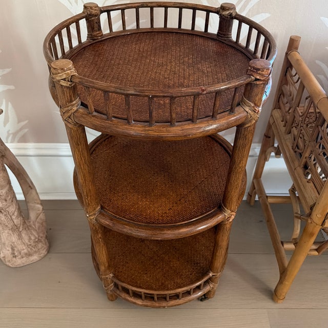 Elegant vintage McGuire Porto Petite end table featuring the brand’s signature craftsmanship and timeless California...