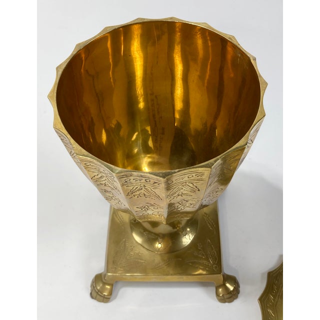 Metal Vintage Neo-Classical Style Lidded Etched Brass Urn For Sale - Image 7 of 8