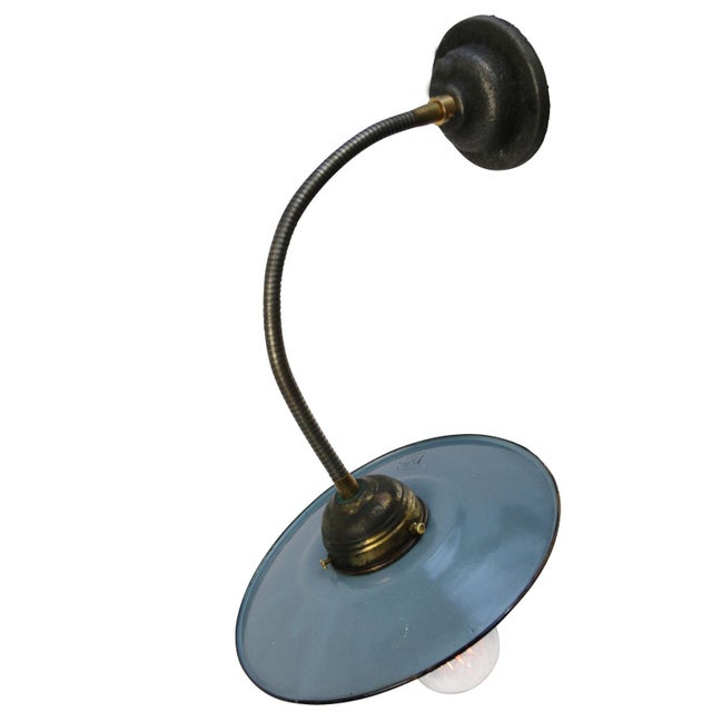Industrial Vintage Industrial Light Blue Enamel Flexible Wall Light For Sale - Image 3 of 7