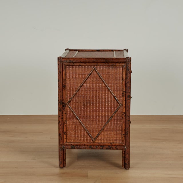 Pair of Vintage British Colonial Faux Bamboo and Grasscloth Stands For Sale In West Palm - Image 6 of 16