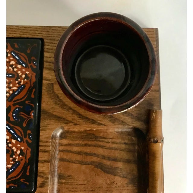 Mid 20th Century Vintage Tile and Wood Serving Tray With Ceramic Bowls - 3 Pc. Set For Sale - Image 5 of 6