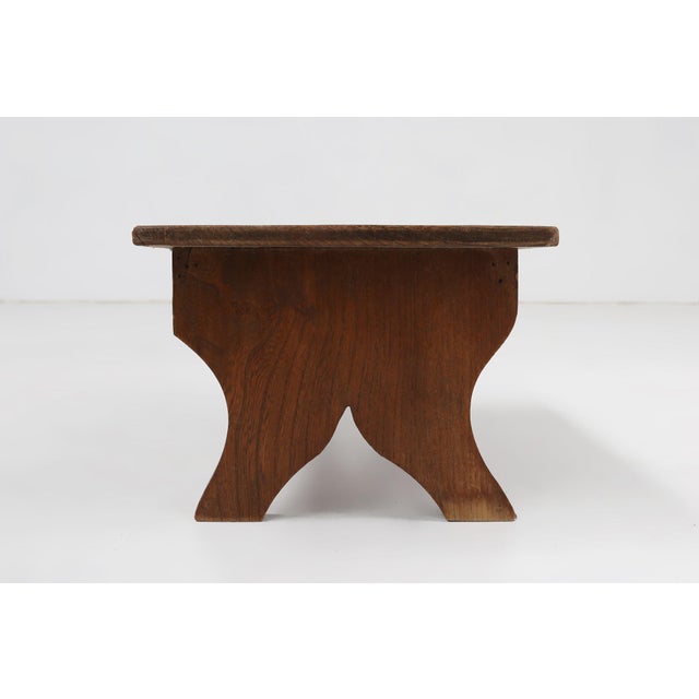 Brown Small Rustic Wooden Stool with Curved Base, France, 1900s For Sale - Image 8 of 11