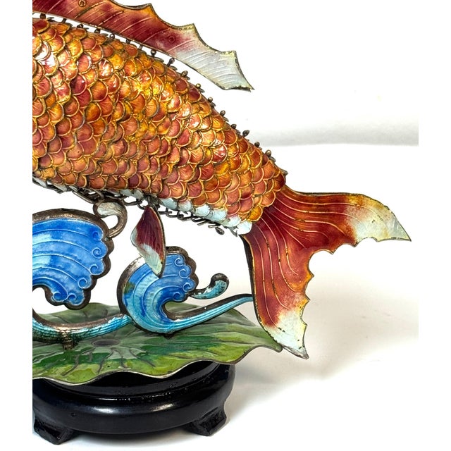 Chinese Export Silver & Enameled Articulated Carp Lotus and Wave Stand, C. 1900 For Sale - Image 9 of 18