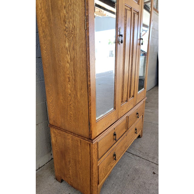 Antique Armoire / Wardrobe English Oak With Beveled Mirror Doors For Sale - Image 4 of 18