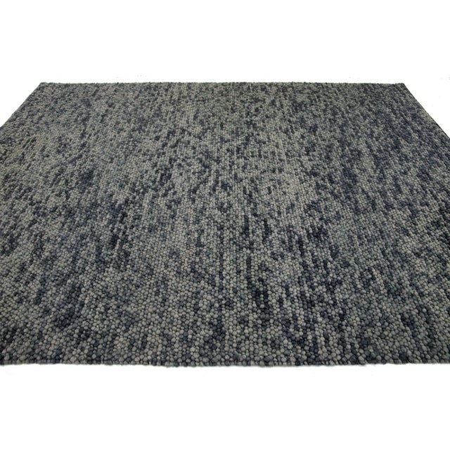 Modern Gray Texture Wool Rug Handmade With Allover Motif For Sale - Image 4 of 9