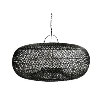 Black Wicker Donut Pendant Light Medium For Sale