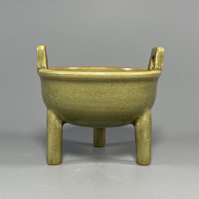 16th Century Vintage‑Style Chinese Longquan Celadon Tripod Censer With Two Handles For Sale - Image 5 of 7