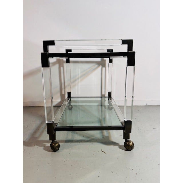 1970s 1970s Charles Hollis Jones Lucite & Bronze Bar Cart From the "Metric" Collection Unmarked For Sale - Image 5 of 12