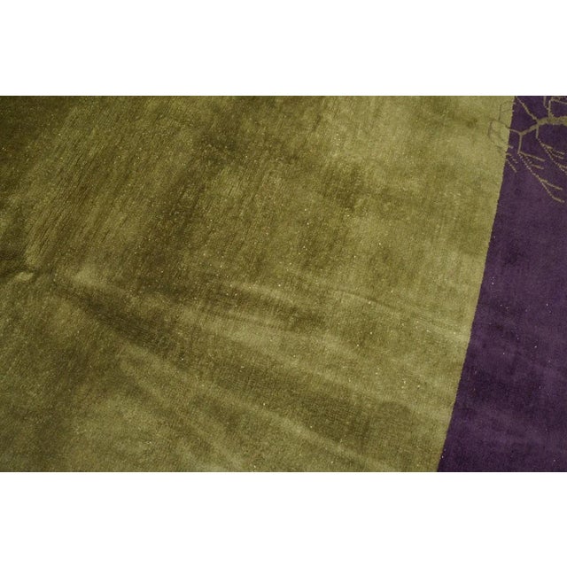 1920s Olive Green Floral Vase Antique Chinese Art Deco Carpet 9' X 12' Knotted Wool Rug For Sale - Image 11 of 11