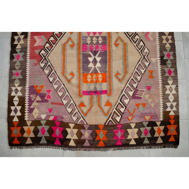 5x11 Turkish Rug, Handwoven Wool Kilim in Muted Red & Bright Orange, Eastern Anatolian Tribal Art, Rustic Farmhouse Decor For Sale - Image 9 of 16