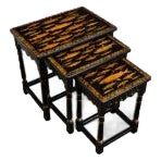 English Painted Nesting Tables with Découpage For Sale
