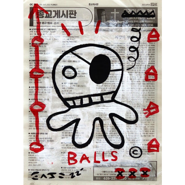 Red Squid Pirate - Framed Original Pop Street Art Acrylic Painting on Korean Newspaper by Gary John For Sale - Image 8 of 10