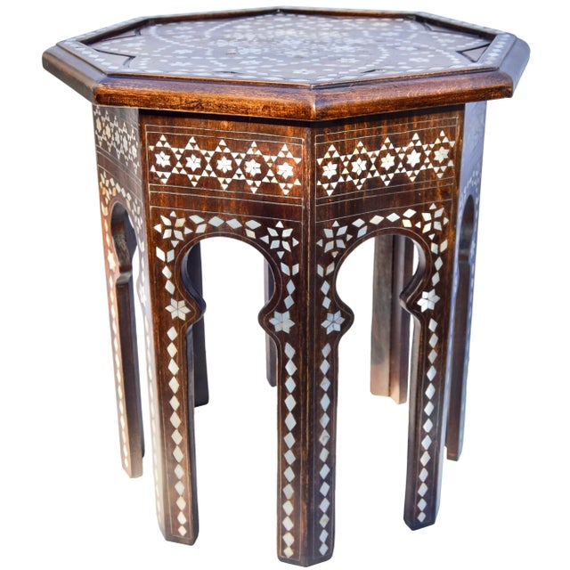 Wood Handcrafted Moorish-Patterned Mother-Of-Pearl Accent Table For Sale - Image 7 of 8