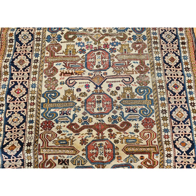 Vintage Caucasian Kilim Rug, Handwoven Wool, Geometric Stripes, Blue & Ivory, 6' x 8' For Sale - Image 12 of 18