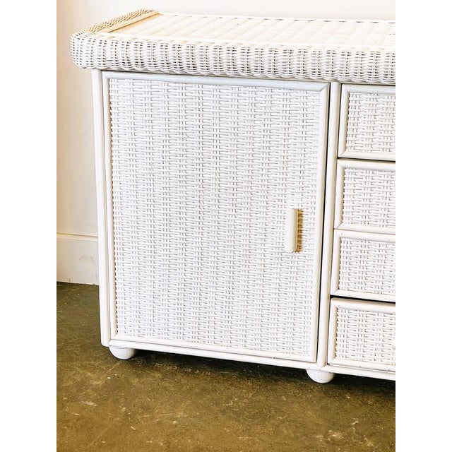 Boho Chic French White Rattan Sideboard, 1970s For Sale - Image 3 of 11