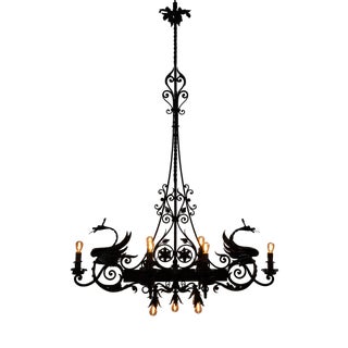 Chandelier in Black Wrought Iron by Carlo Rizzarda, 1920s For Sale