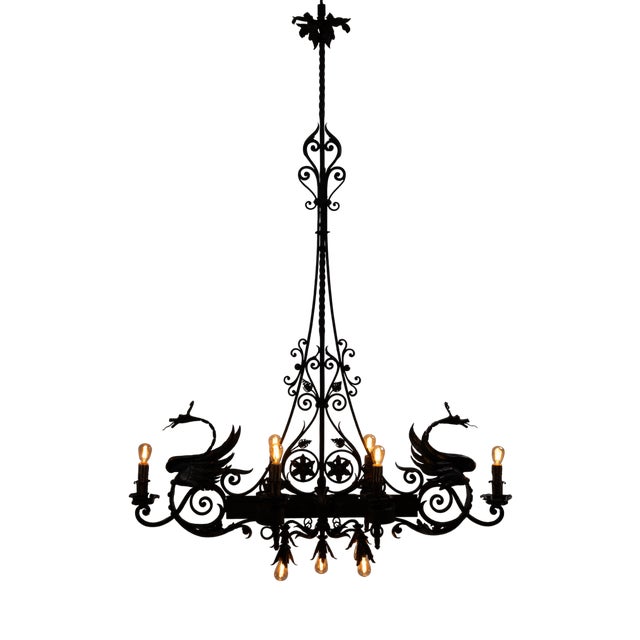 Chandelier in Black Wrought Iron by Carlo Rizzarda, 1920s For Sale