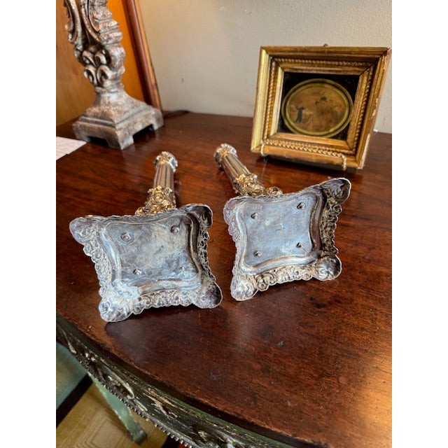 Pair of Sterling Silver Judaic Shabbat Candle Sticks Marked Schiff For Sale - Image 9 of 11