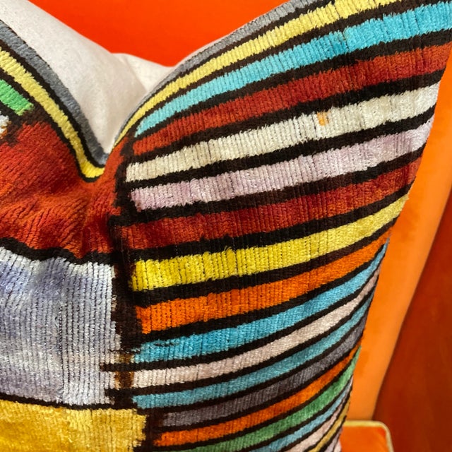 Silk Ikat Stripe Colorblock Pillow For Sale - Image 4 of 10