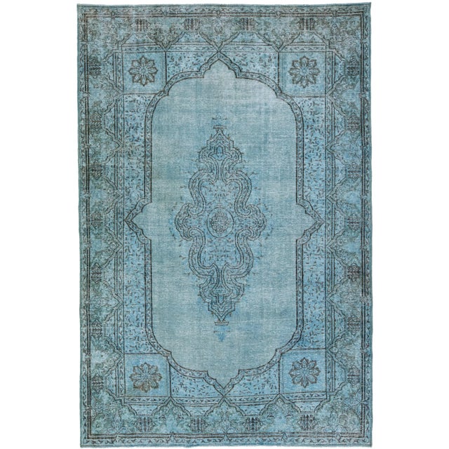 Vintage Persian Overdyed Handmade Medallion Blue Wool Rug For Sale - Image 11 of 11