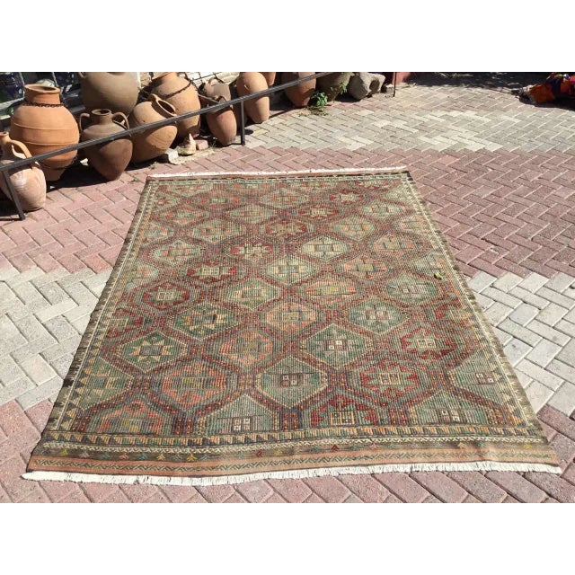 Vintage Rustic Turkish Kilim Rug - 80" X 103" For Sale - Image 11 of 11