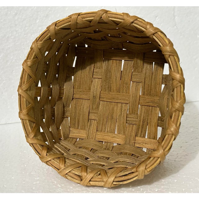 Vintage 1980s Small Woven Wicker Light Natural Colored Napkin Basket For Sale - Image 10 of 11