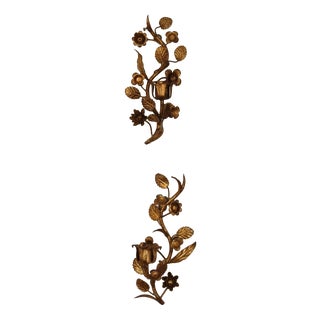 Mid-Century Italian Gilded Metal Sconces, Set of 2 For Sale