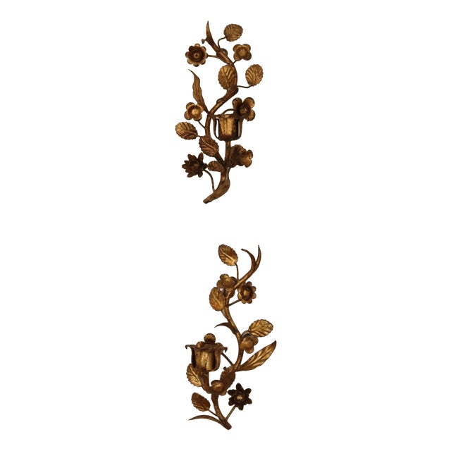 Mid-Century Italian Gilded Metal Sconces, Set of 2 For Sale