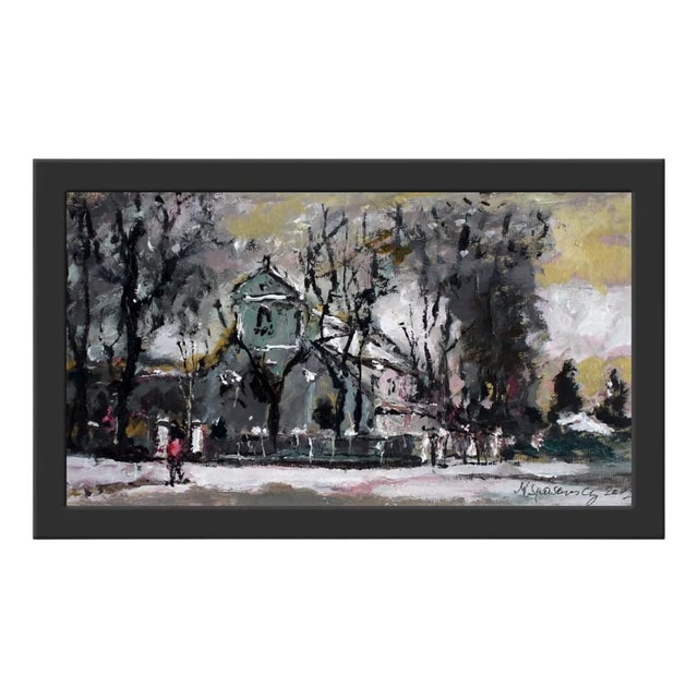 Magdalena Spasowicz, Landscape with a Church, Oil on Board, 2002 For Sale