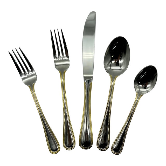 Vintage Wallace Gold Royal Bead Stainless Flatware Set of 60 Chairish