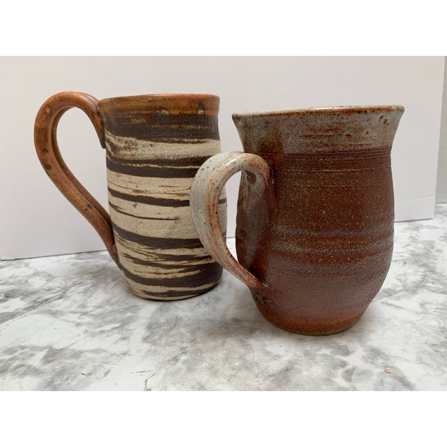 Vintage Handmade Raku Pottery Large Coffee Mugs, Set of Two For Sale - Image 9 of 12